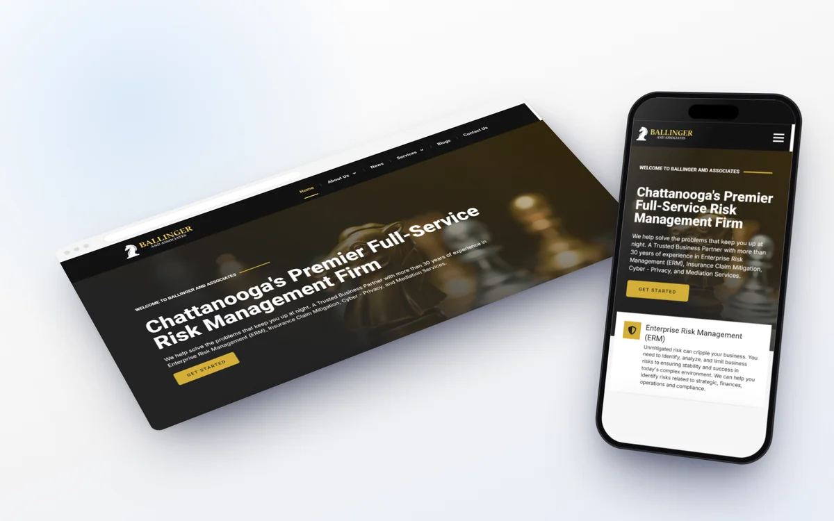 Ballinger and Associates website design by Design Fly 24, shown on desktop and mobile