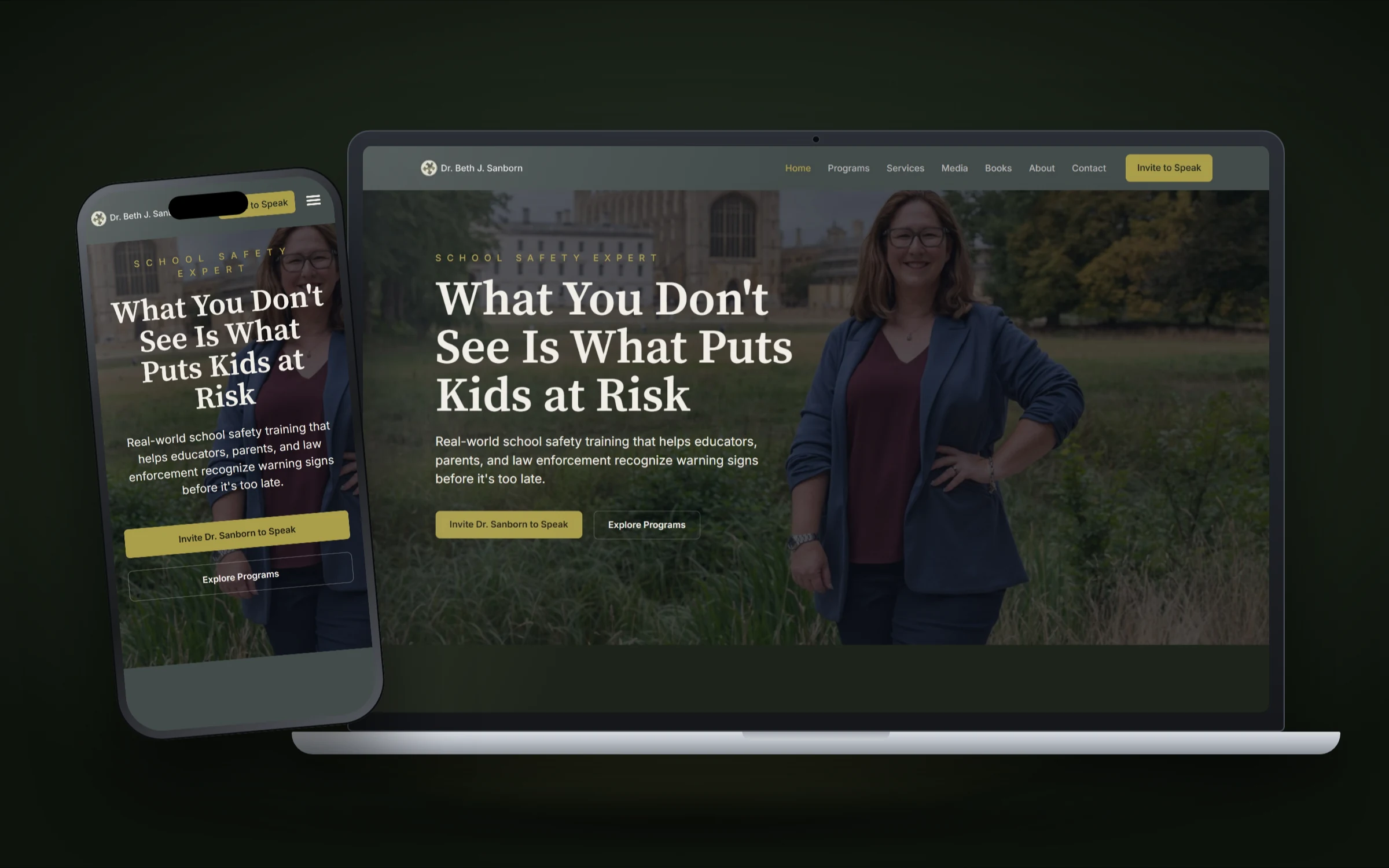 Dr. Beth Sanborn website design by Design Fly 24, shown on laptop