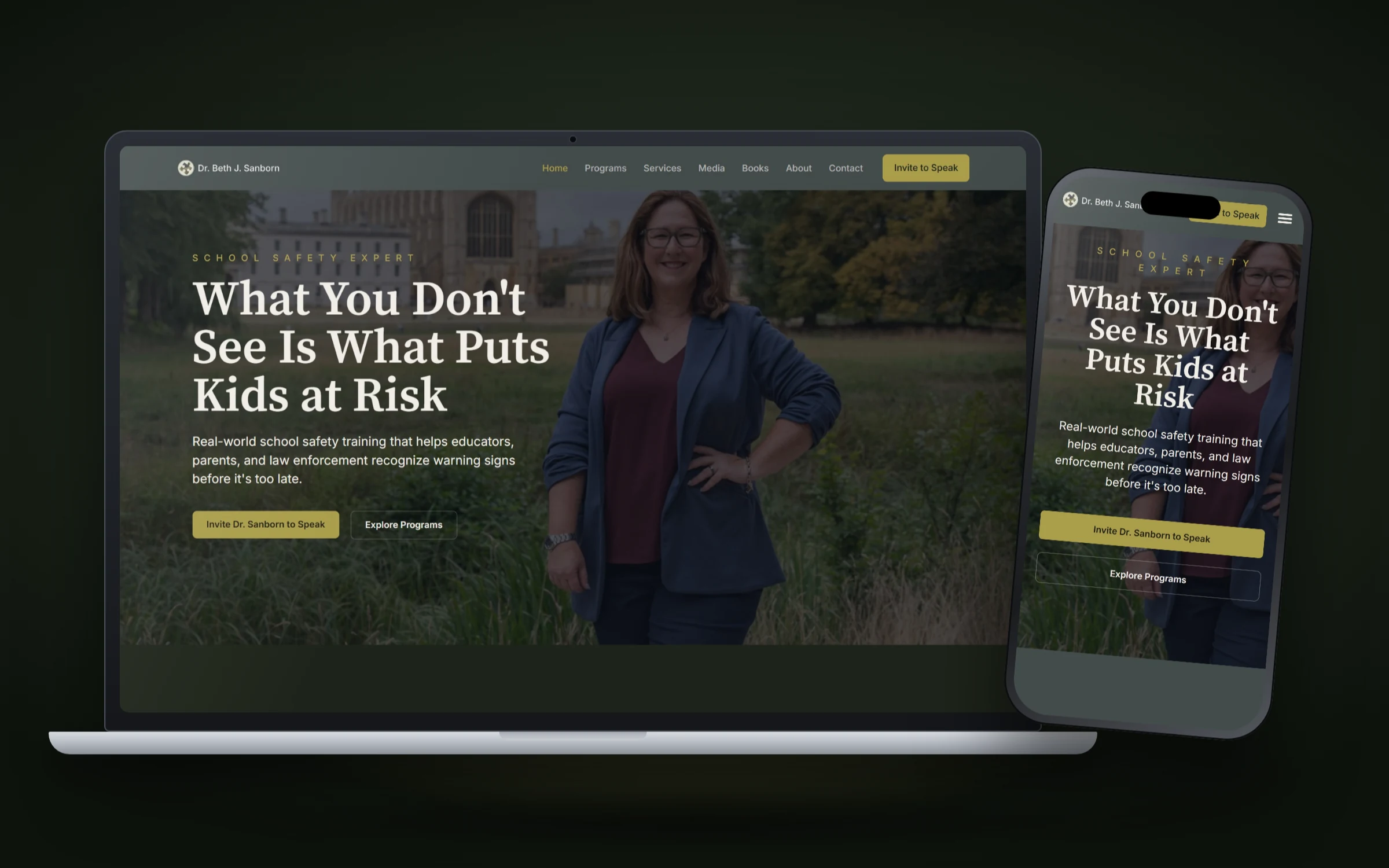 Dr. Beth Sanborn website design by Design Fly 24, shown on laptop and phone