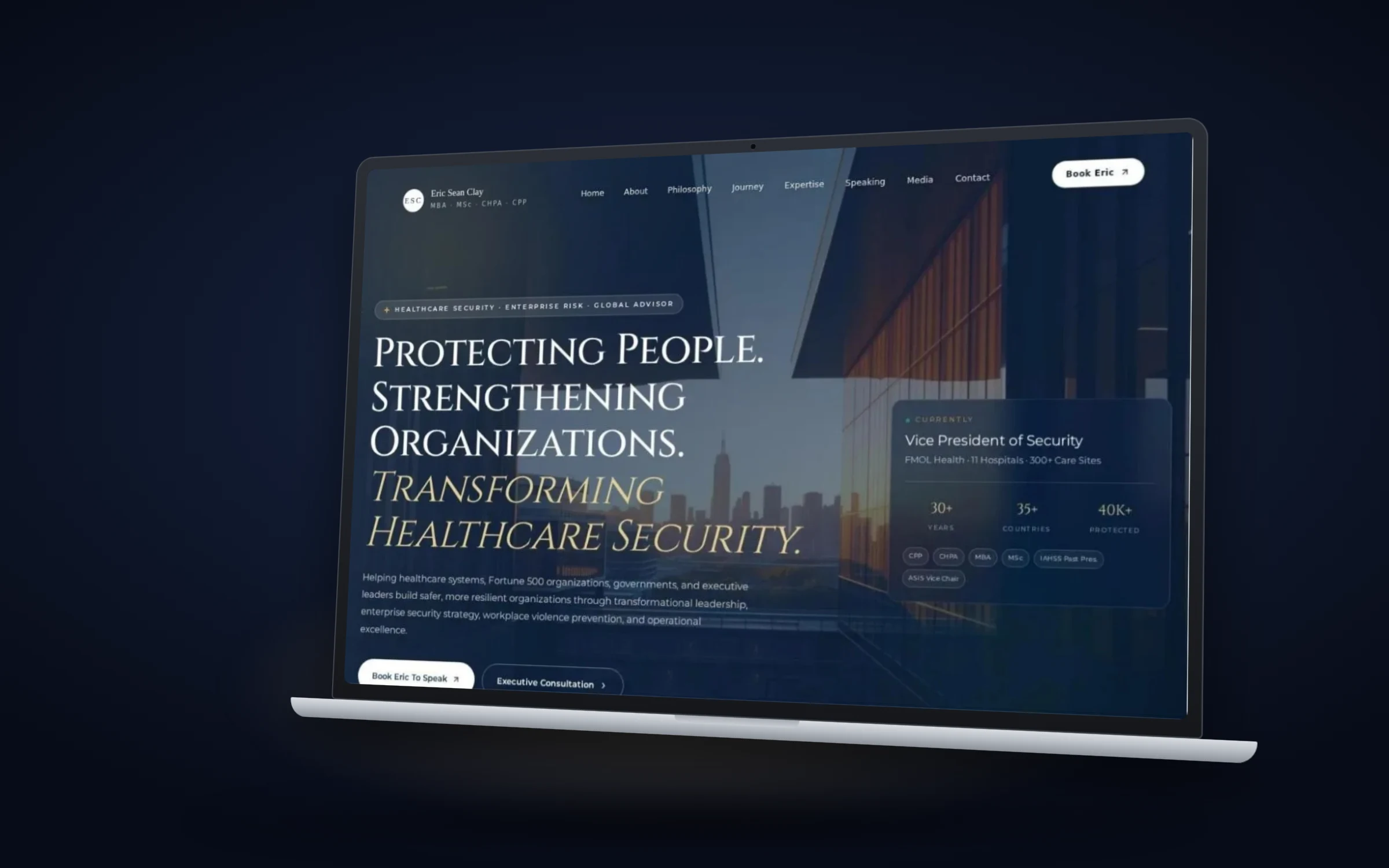 Eric Sean Clay website design by Design Fly 24, shown on laptop