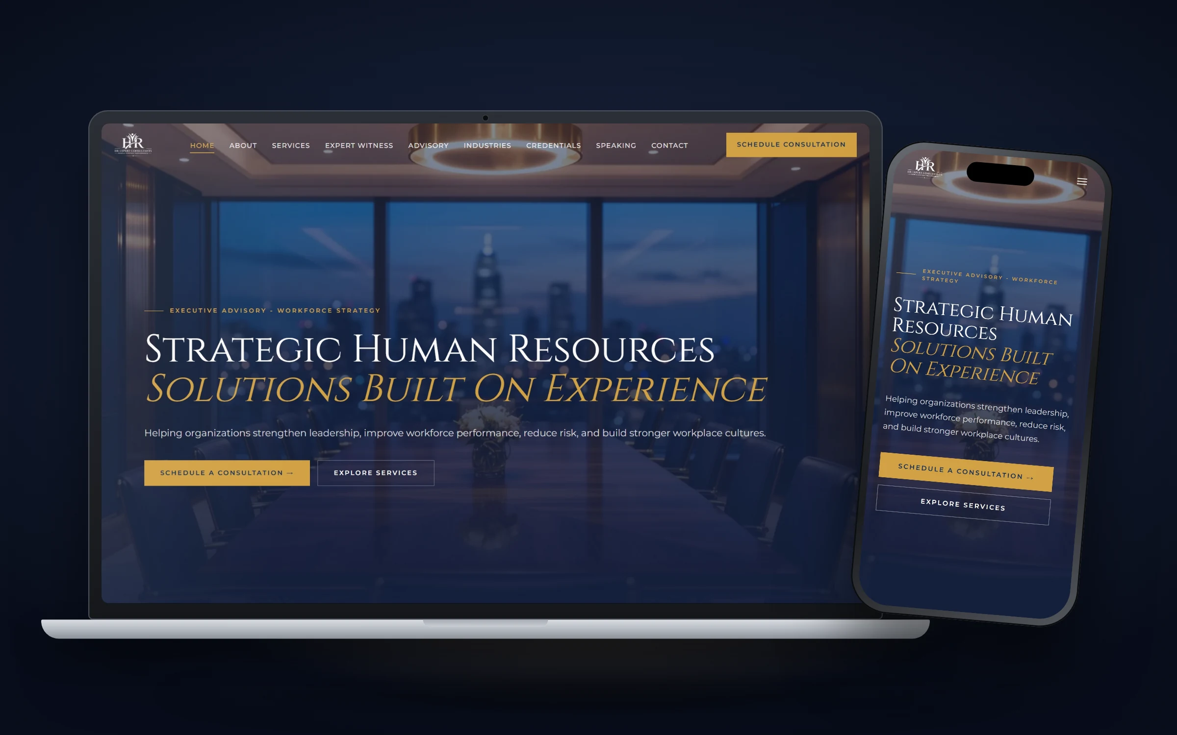 HR Expert Consultants website design by Design Fly 24, shown on laptop and phone