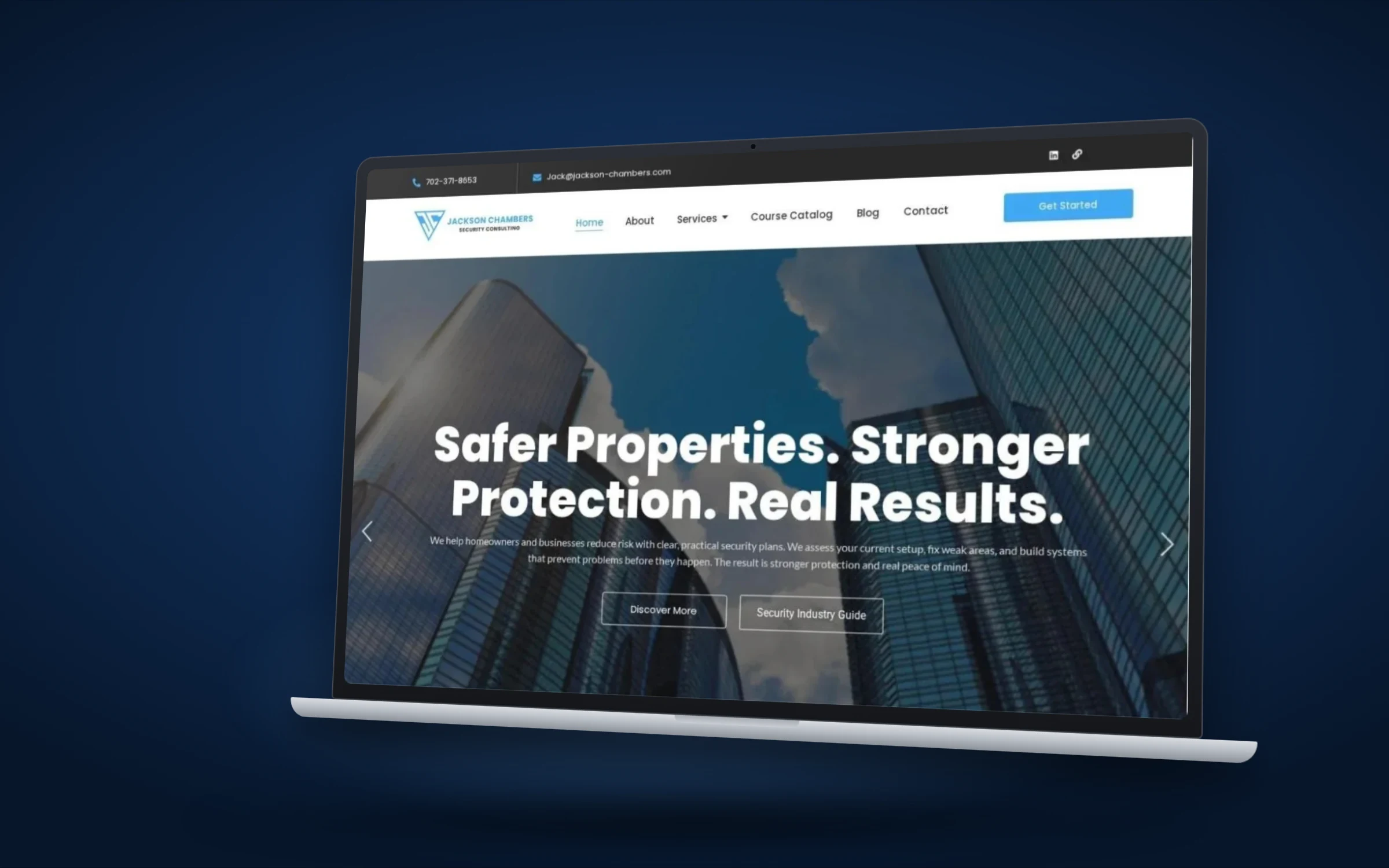 Jackson Chambers Security Consulting website design by Design Fly 24, shown on laptop