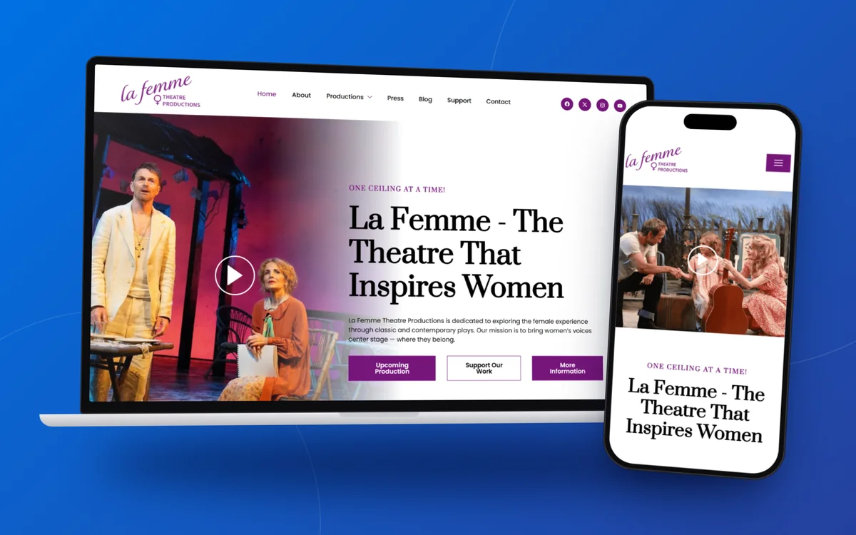 La Femme Theatre Productions website design by Design Fly 24, shown on desktop and mobile