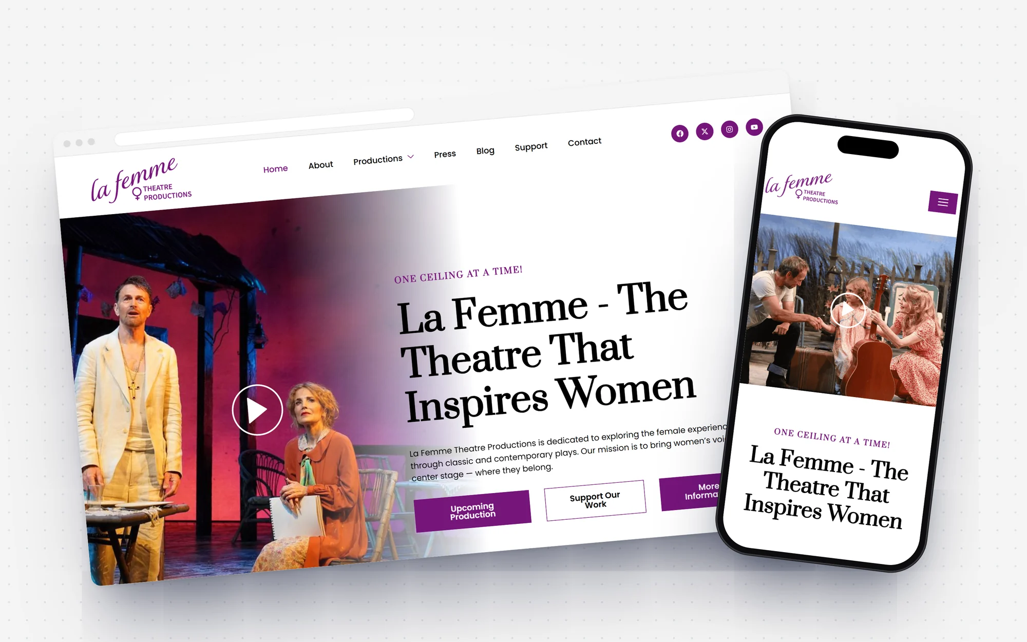 La Femme Theatre Productions website design by Design Fly 24, shown on desktop and mobile