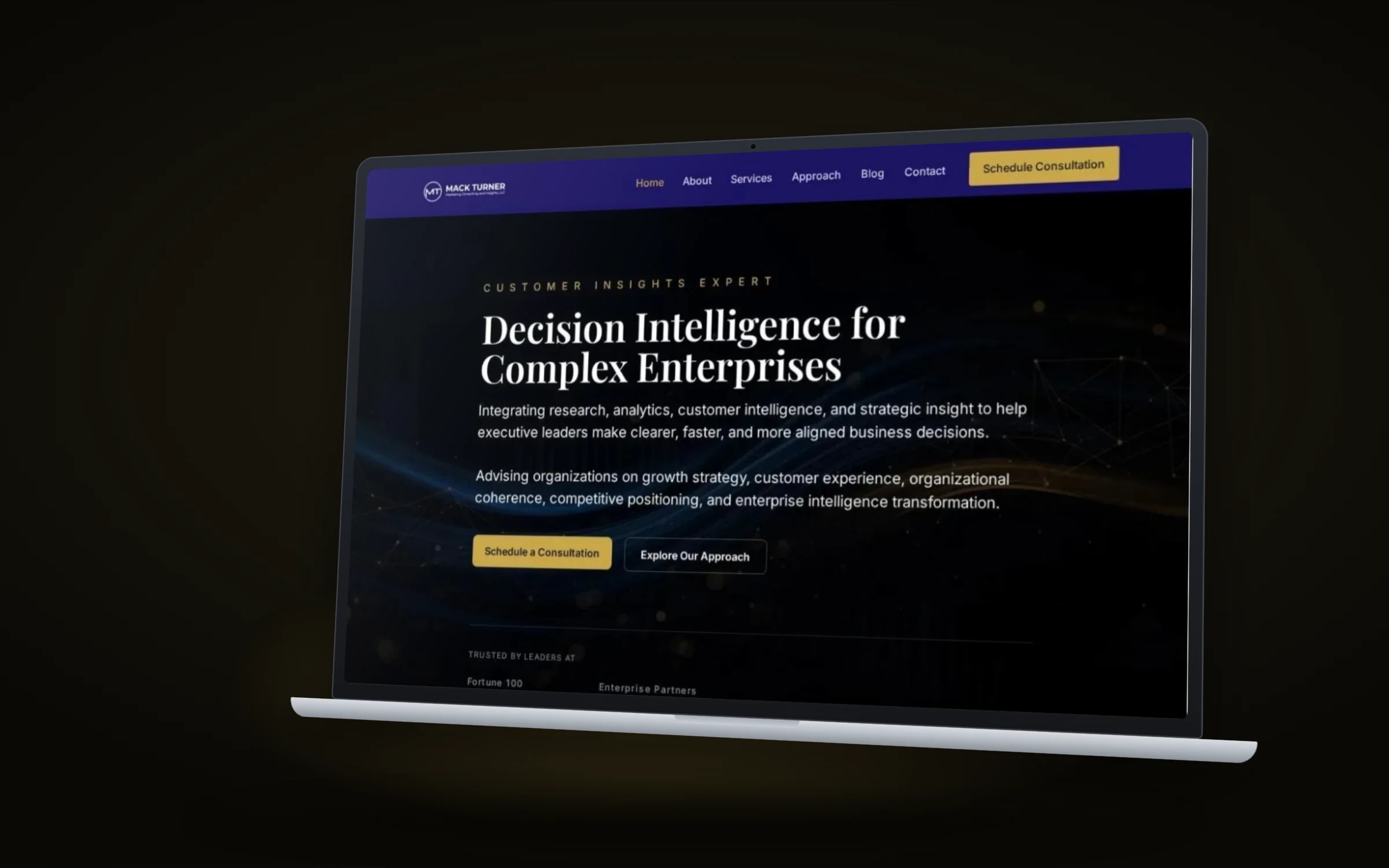 Mack Turner Marketing website design by Design Fly 24, shown on laptop