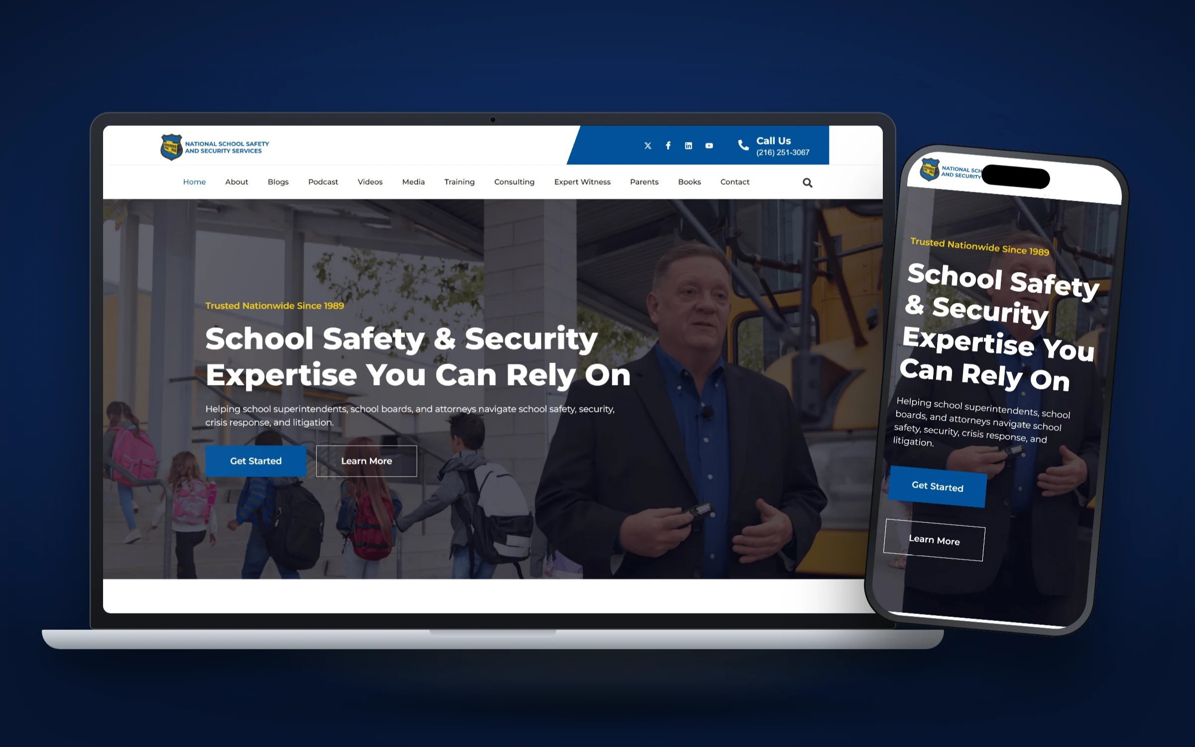 National School Safety and Security Services website design by Design Fly 24, shown on laptop and phone