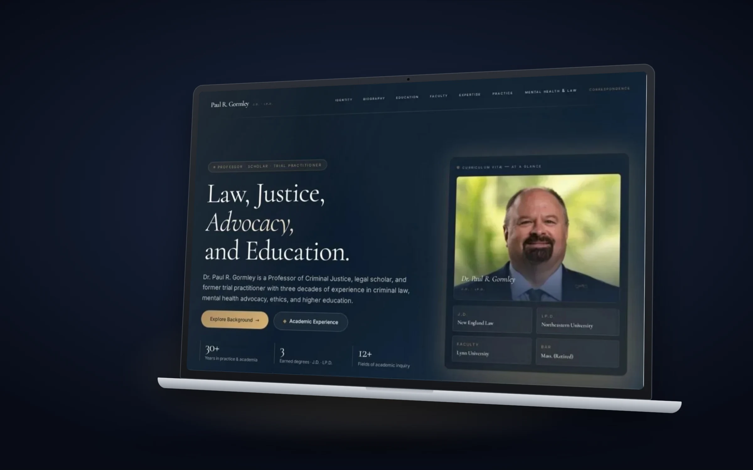 Dr. Paul R. Gormley website design by Design Fly 24, shown on laptop