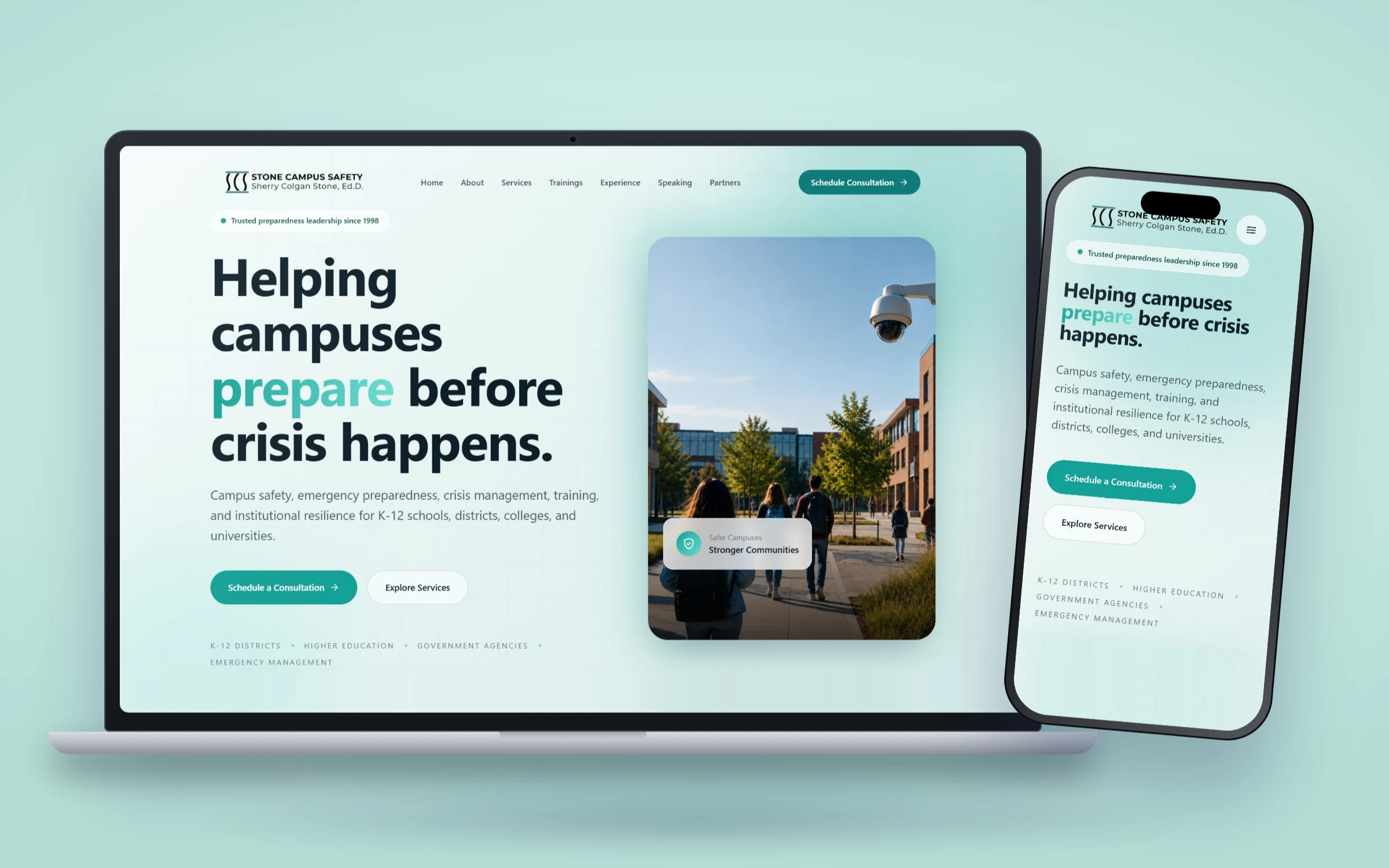 Stone Campus Safety website design by Design Fly 24, shown on laptop and phone